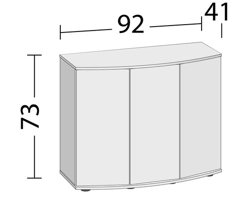Schéma d''un meuble bas avec trois portes et indications de dimensions
