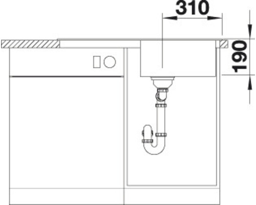 Dessin technique d''un évier mesurant 310 mm par 190 mm.