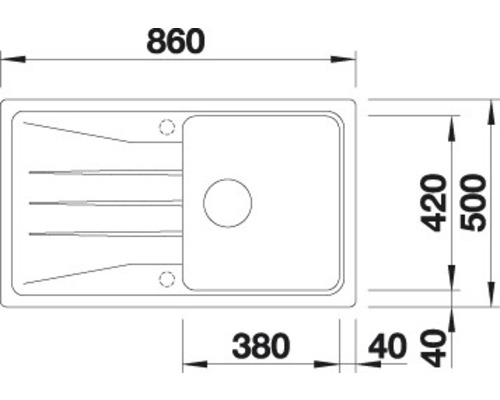Dessin d''un évier de cuisine avec indications de dimensions