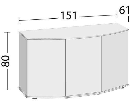 Schrank mit drei Türen und Maßangaben