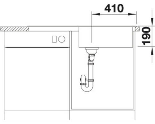 Dessin technique d''un évier avec des dimensions de 410 par 190 millimètres.