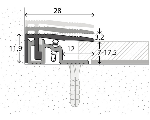Technische Zeichnung eines Übergangsprofils mit Maßangaben