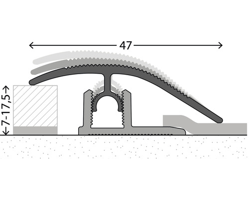 Illustration d''un profilé de transition d''une hauteur de 7 à 17,5 et d''une largeur de 47.