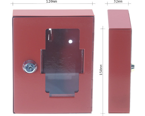 Boîtier pour extincteur en métal avec serrure, dimensions 120 x 150 x 32 millimètres