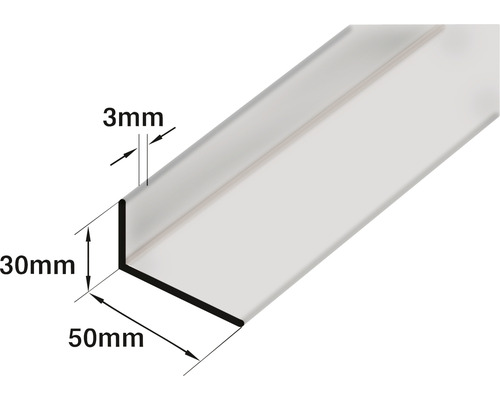 Profilé d''angle avec des dimensions de 30 millimètres par 50 millimètres et une épaisseur de matériau de 3 millimètres