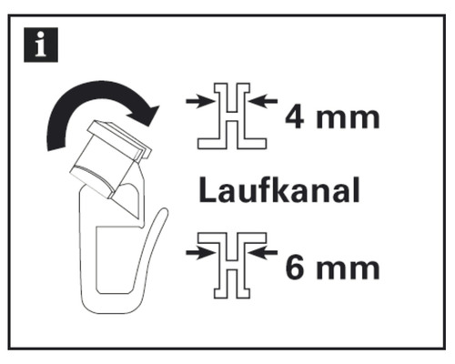 Illustration mit Montagehinweisen und Maßen für eine Gardinenaufhängung