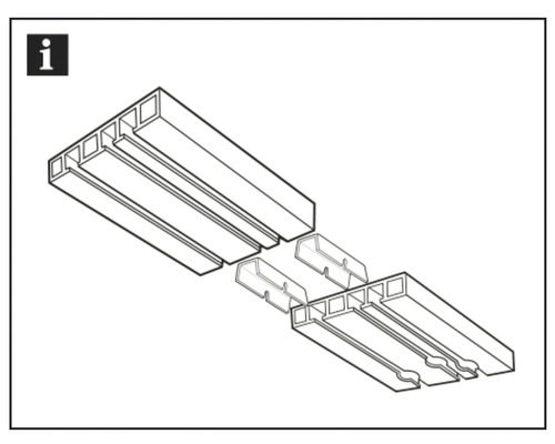 Illustration de deux profilés en plastique et pièces de connexion pour montage