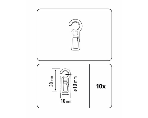 Zehn Stück Universalhaken mit den Massen 38 mal 10 Millimeter