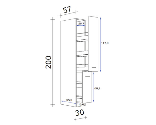 Dessin technique d''une armoire haute avec dimensions