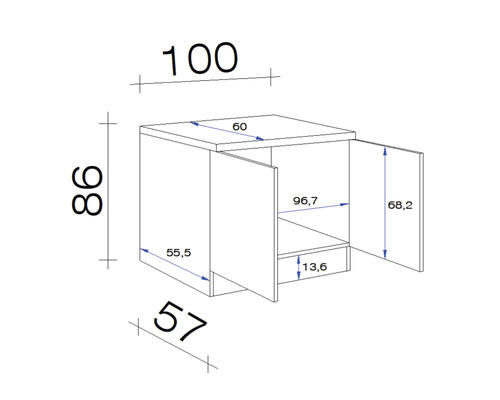 Schéma technique d''un meuble sous-vasque avec dimensions