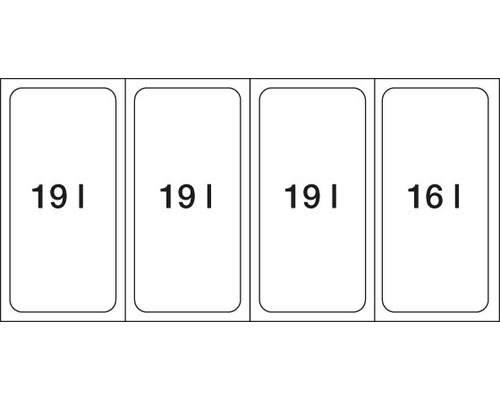 Quatre récipients d''une capacité de 19 litres, 19 litres, 19 litres et 16 litres
