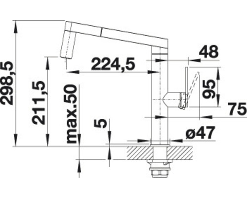 Schéma technique d''un robinet de cuisine avec dimensions