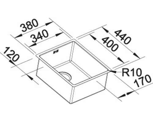 Schéma technique d''un évier de cuisine avec dimensions