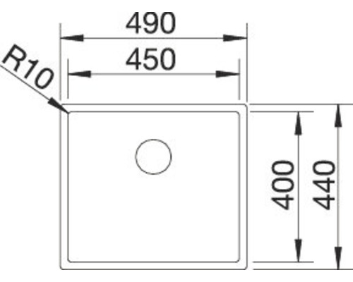 Dessin d''un évier avec les dimensions 490, 450, 440 et 400.