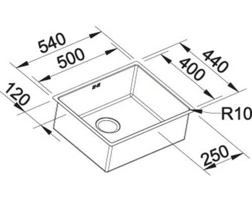Dessin technique d''un évier avec dimensions