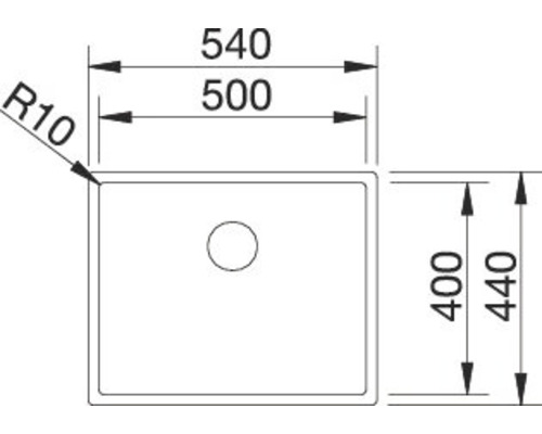 Schéma technique d''un évier avec indications de dimensions.