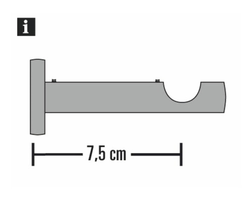 Schéma d''un support de tringle à rideaux d''une longueur de 7,5 cm.