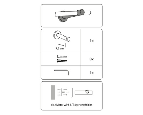 Abbildung zeigt Montageanleitung für eine Handtuchstange inklusive Zubehör