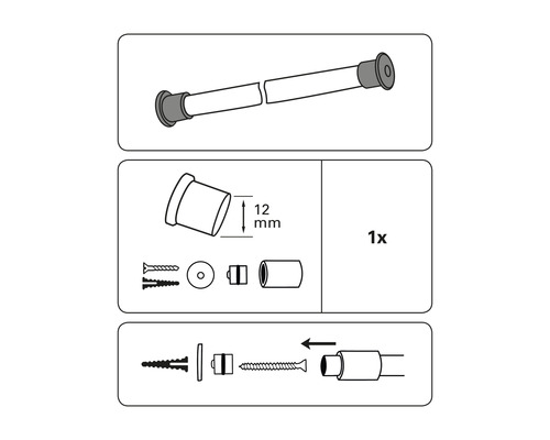 Représentation d''un rideau de douche extensible avec instructions de montage