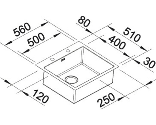 Schéma technique d''un évier de cuisine avec dimensions