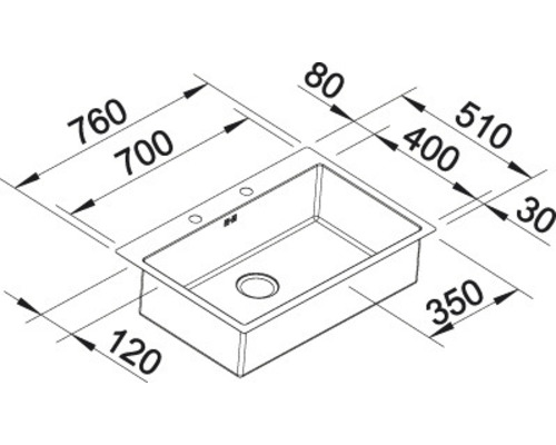 Schéma d''un évier de cuisine avec dimensions