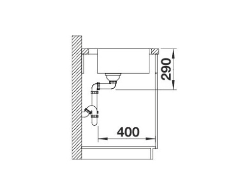 Dessin technique d''un évier avec des dimensions de 290 x 400 mm.