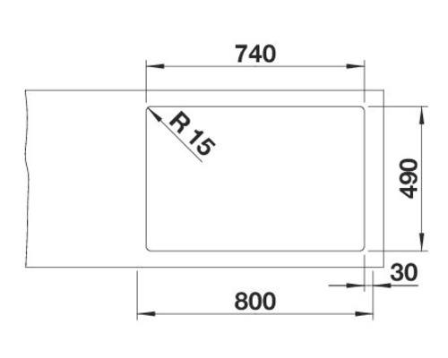 Schéma technique d''une découpe d''évier avec des dimensions.