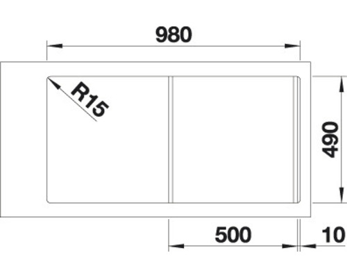 Schéma technique d''un évier de 980 x 490 millimètres