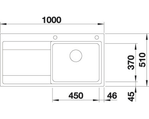 Schéma d''un évier avec des dimensions de 1000 x 510 millimètres