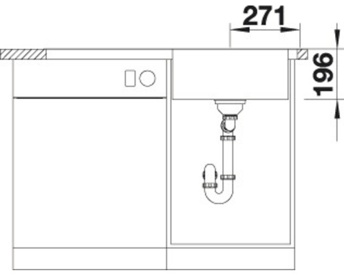 Dessin d''un évier avec dimensions, siphon inclus