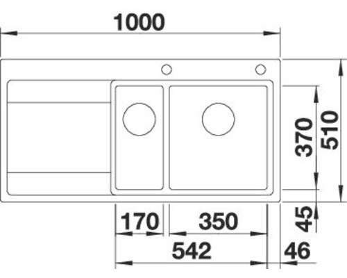 Schéma technique d''un évier avec dimensions.