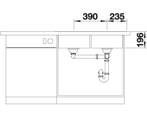 Dessin technique d''un évier avec des dimensions de 390, 235 et 196 millimètres.