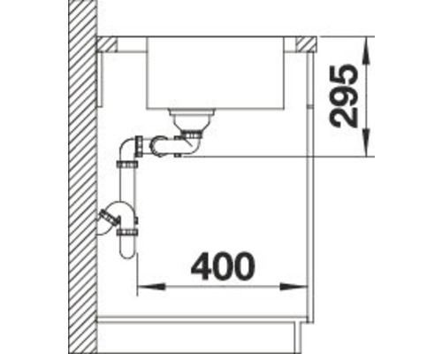 Schéma d''un évier avec des dimensions de 295 et 400 millimètres.