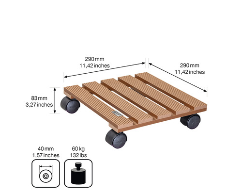 Support à roulettes en bois avec dimensions et capacité de poids