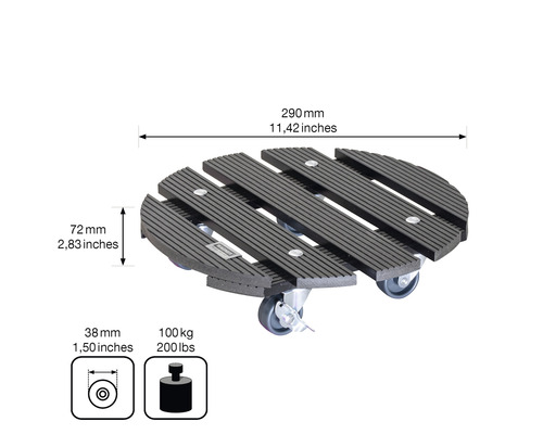 Support à plantes en bois avec roulettes, diamètre 290 mm