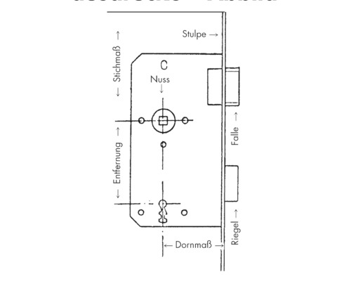 Dessin technique d''une serrure à mortaiser avec indications de dimensions