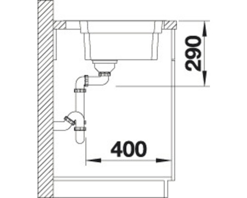Dessin d''un évier avec des dimensions de 290 et 400 millimètres.