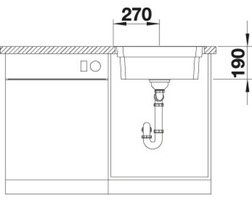 Schéma d''un évier de cuisine avec les dimensions 270 et 190.