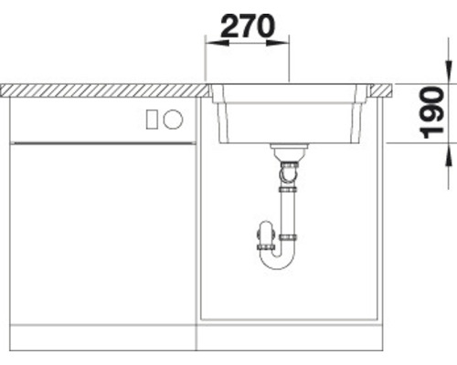 Schéma d''un évier de cuisine avec indications de dimensions