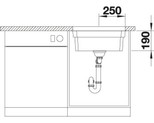 Technische Zeichnung einer Küchenspüle mit Maßangaben