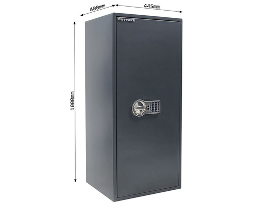 Grauer Waffenschrank mit Digitalcode und den Maßen 1000x400x445 mm