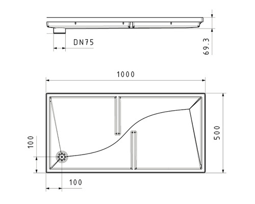 Schéma technique d''un receveur de douche avec cotes