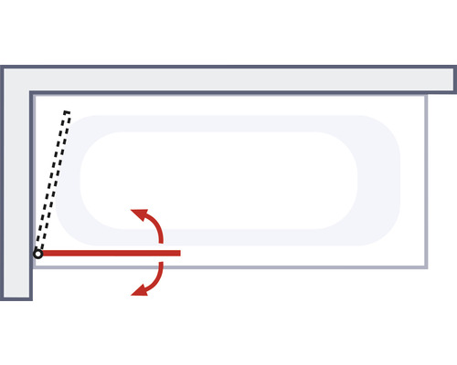 Skizze einer Badewannen-Badezimmerarmatur mit Schwenkbereich