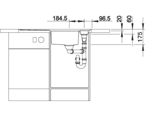 Schéma technique d''un meuble sous-évier de cuisine avec dimensions