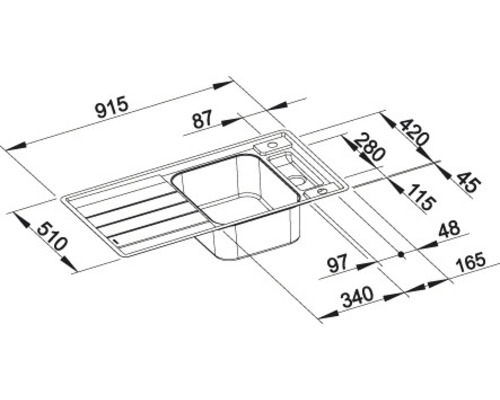 Schéma technique d''un évier de cuisine avec dimensions