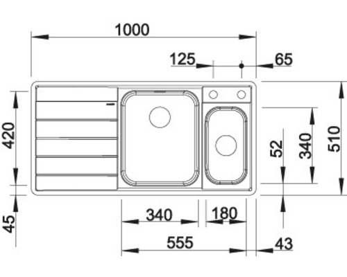 Schéma technique d''un évier avec dimensions