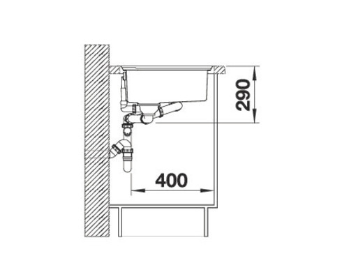 Dessin technique d''un évier avec des dimensions de 290 et 400 millimètres.