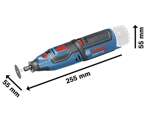 Outil multifonction sans fil Bosch Professional avec des dimensions de 255 mm de longueur et 55 mm de diamètre