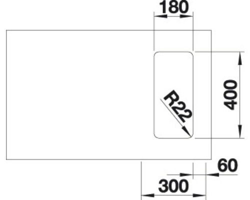 Schéma technique d''un plan de travail avec les dimensions 180, 400, 60 et 300