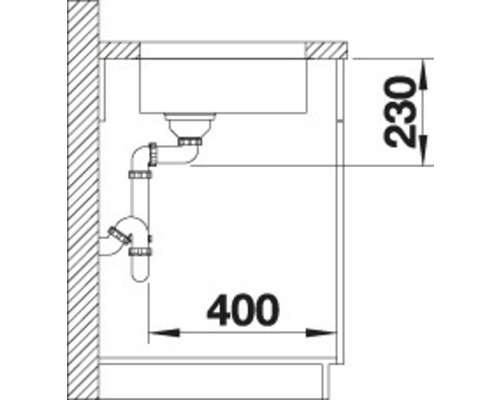 Dessin technique d''un évier avec des dimensions de 230 et 400 millimètres.